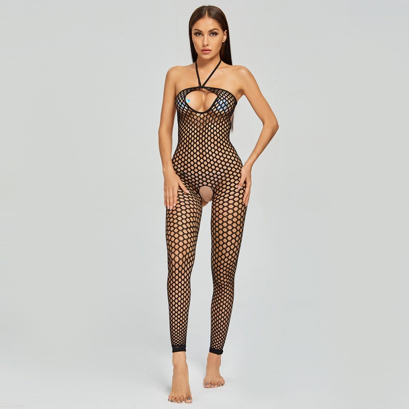 Crotch Open Backless Net Catsuit