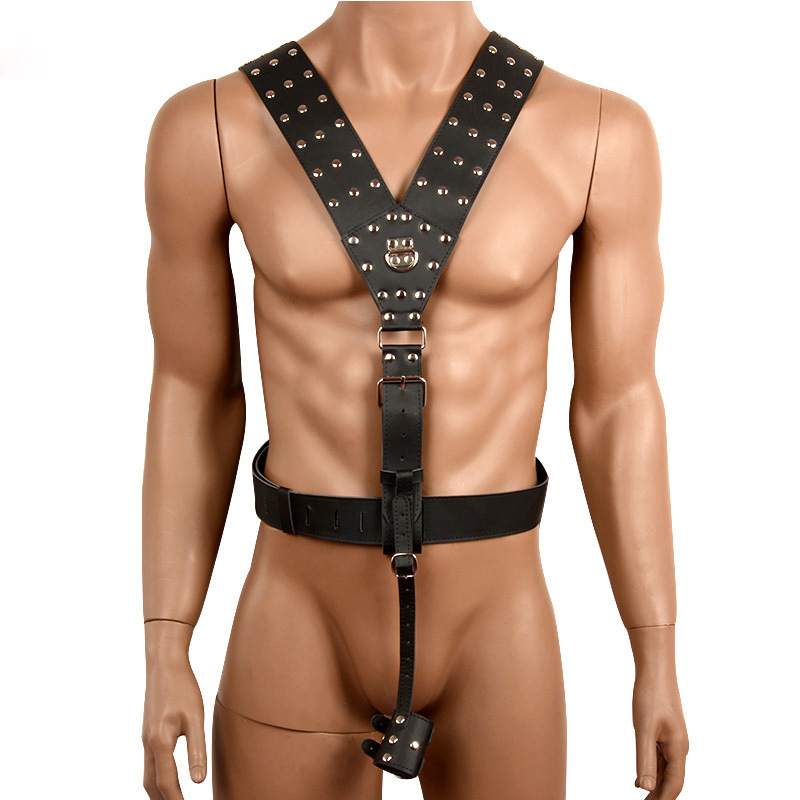 Spiked Leather Body Harness with Cock Ring