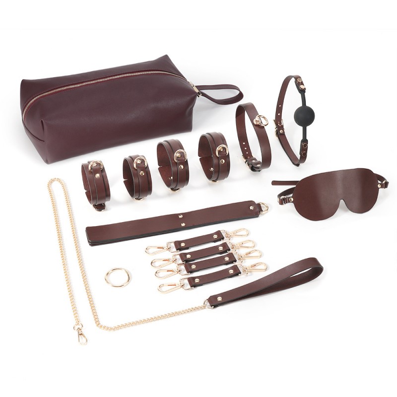 8pcs Genuine Leather Bondage Kit with Bag