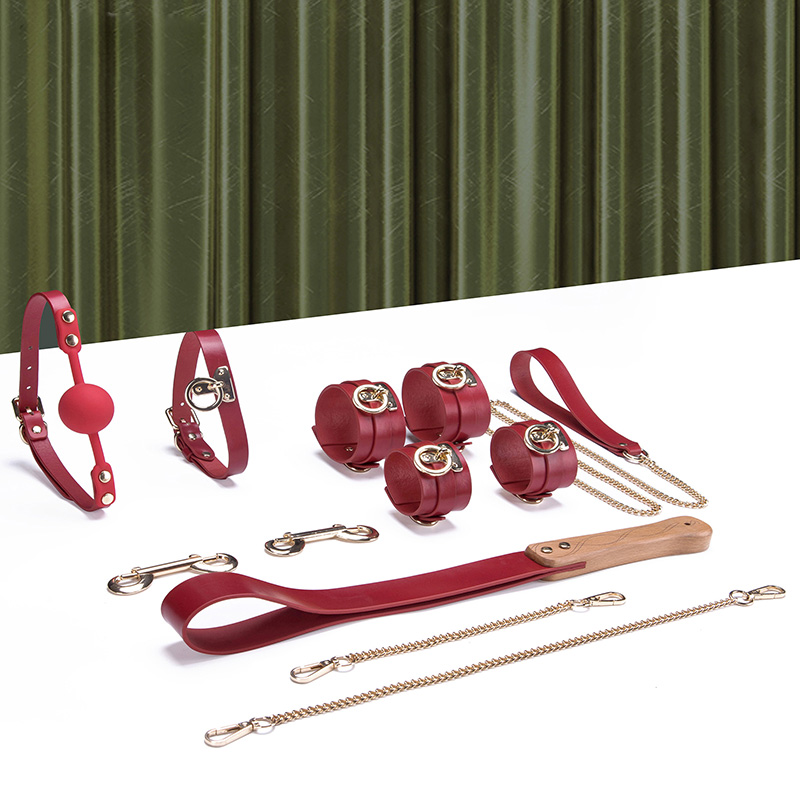 8pcs Strict Leather Bondage Kit in Red