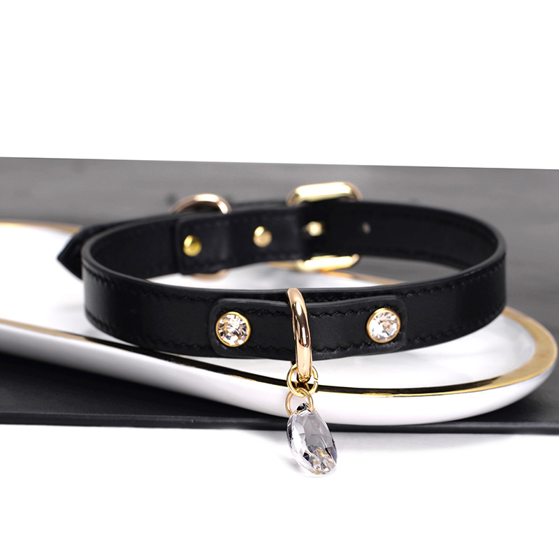 Strict Leather Collar with Chain - Crystal