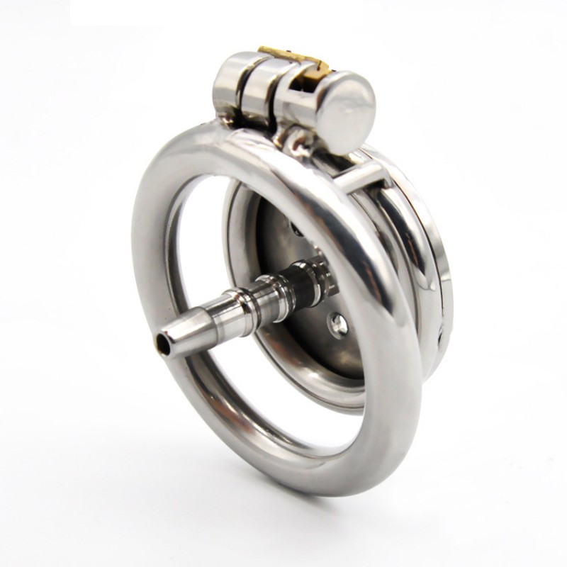 Stainless Steel Flat Chastity Device with Penis Plug