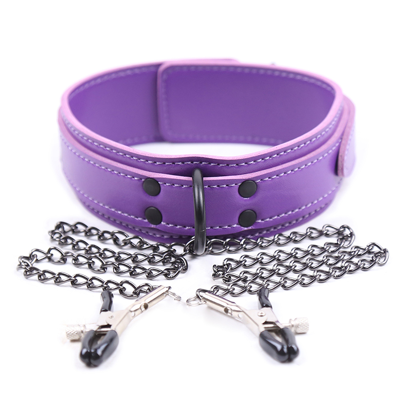 PU Leather Collar with Nipple Clamps