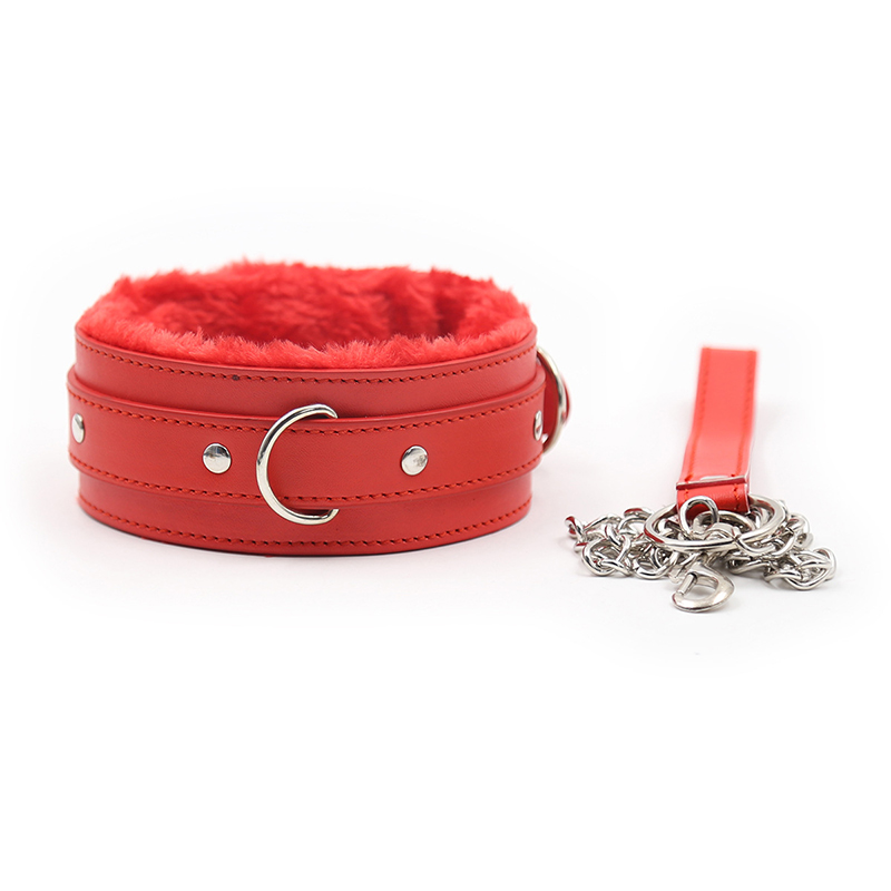 Fur Lined Leather Collar with Leash