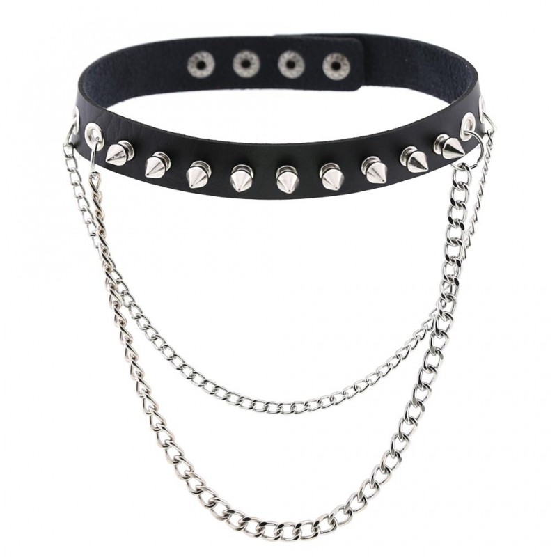 Rivet PU Collar with Chain Necklace
