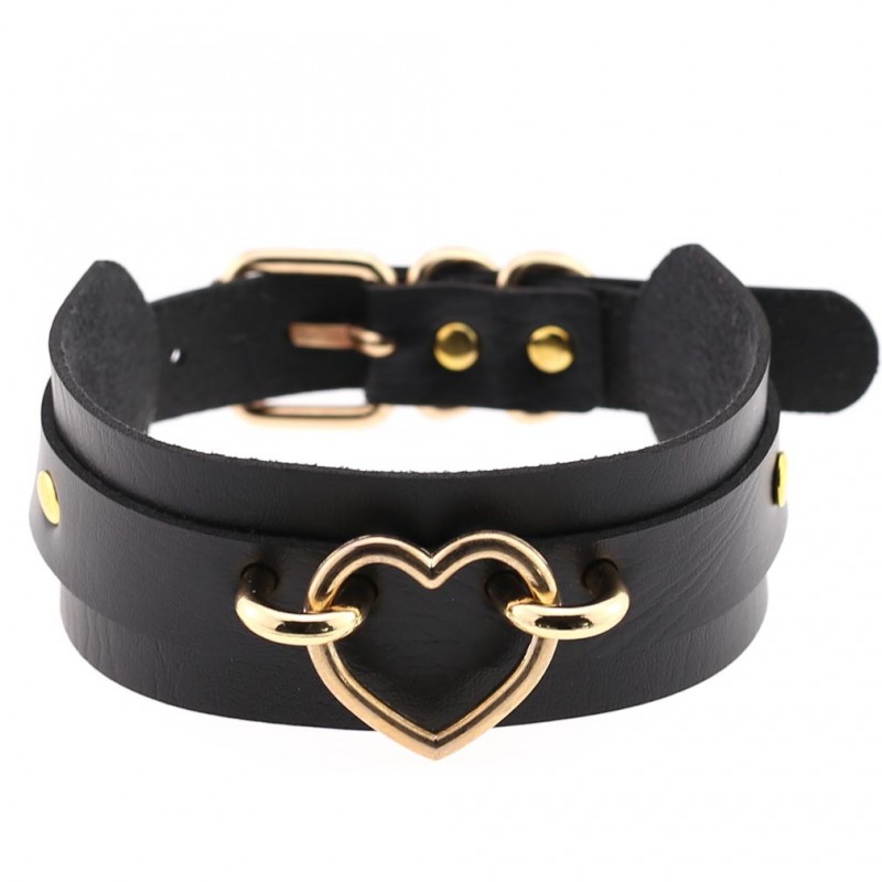 Double Layer PU Collar with Heart Ring