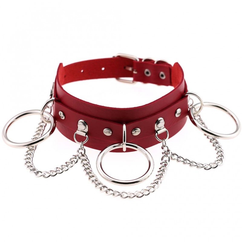Punk Chain PU Collar with O-ring