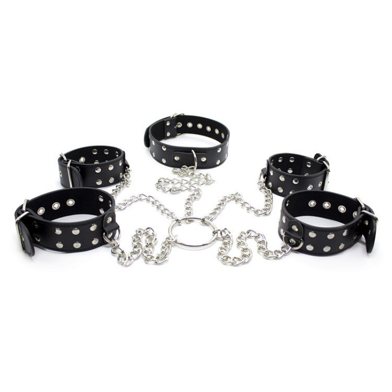 PU Collar Chained with Cuffs